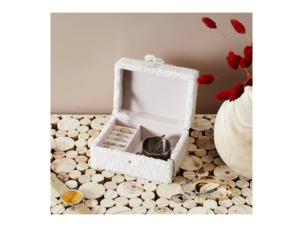 Boîte à bijoux blanc avec finitions bouclettes