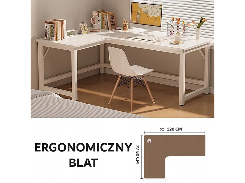 Duże białe biurko narożne 120 cm z metalowym stelażem