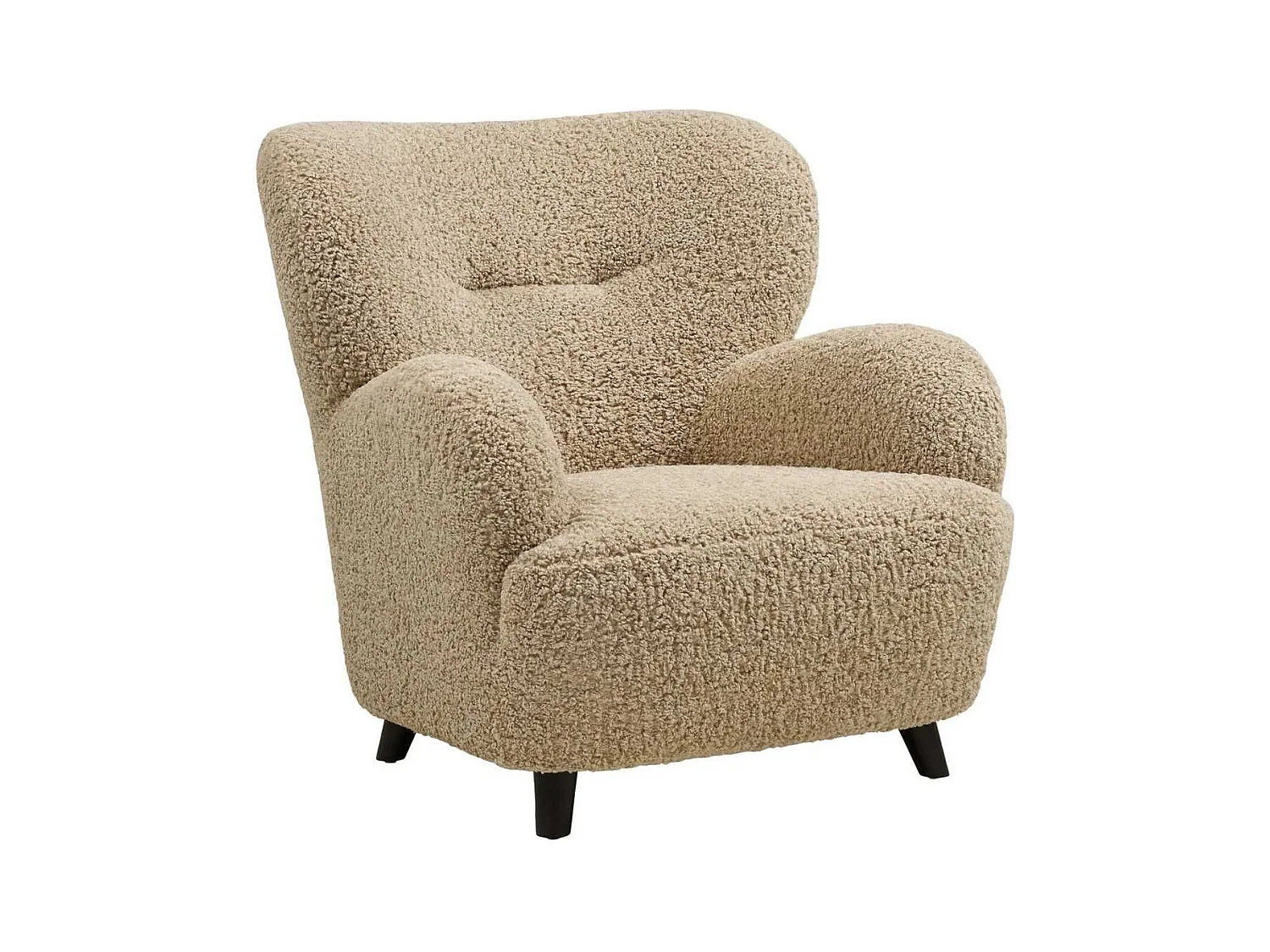 Fauteuil lounge vintage en tissu bouclette beige foncé  - YOLAN