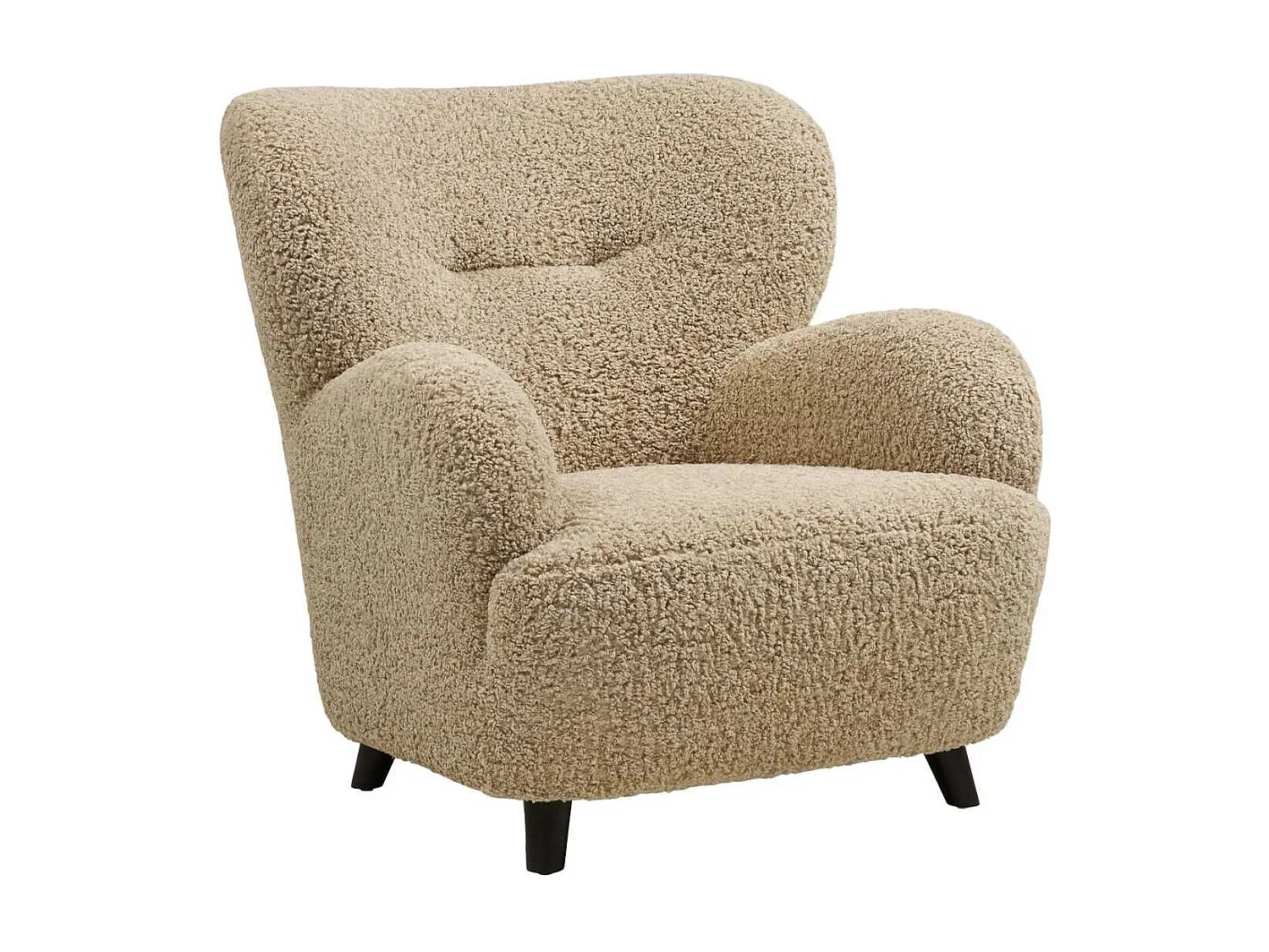 Fauteuil lounge vintage en tissu bouclette beige foncé  - YOLAN