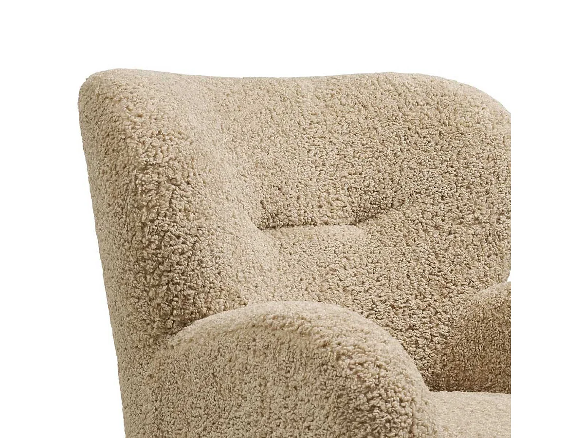 Fauteuil lounge vintage en tissu bouclette beige foncé  - YOLAN