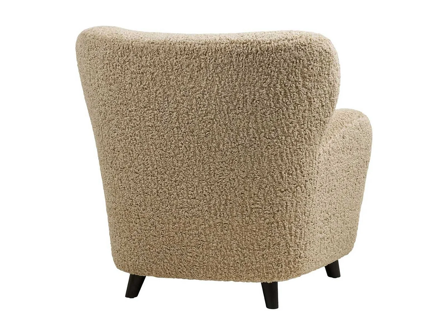 Fauteuil lounge vintage en tissu bouclette beige foncé  - YOLAN