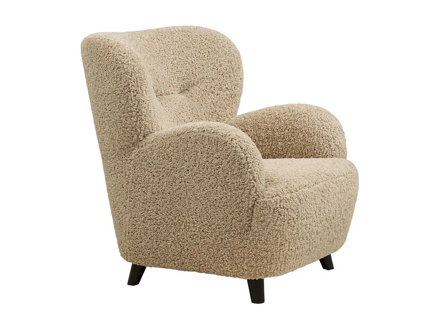 Fauteuil lounge vintage en tissu bouclette beige foncé  - YOLAN