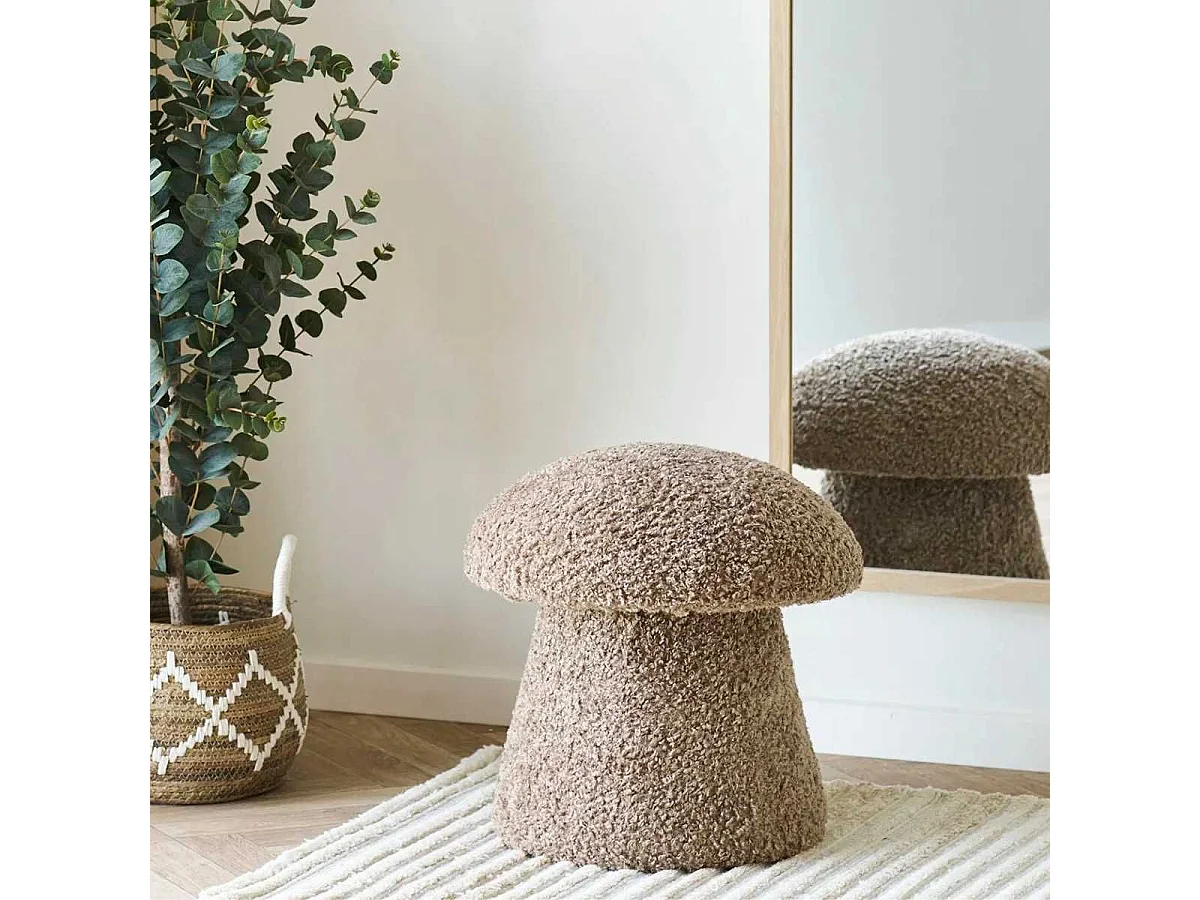 Pouf en tissu bouclette marron forme champignon - BAHO