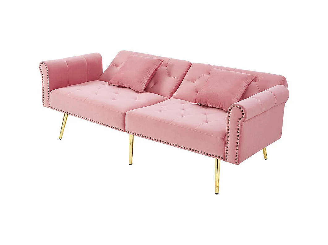 Canapé 2 places velours dossier réglable 3 positions pieds dorés fonction couchage peu encombrant petites pièces rose