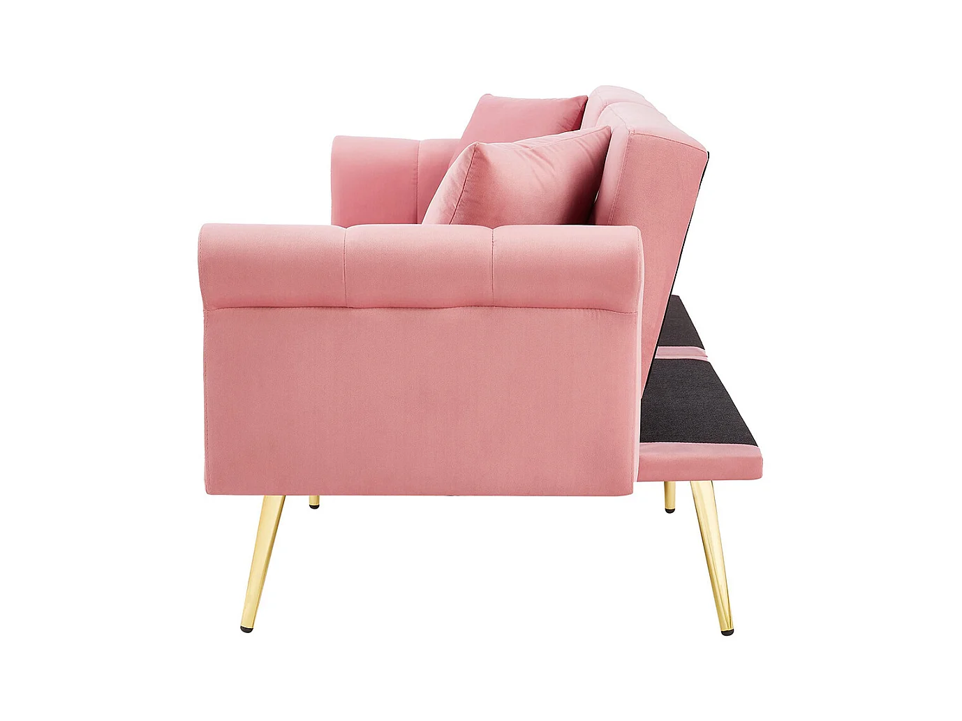 Canapé 2 places velours dossier réglable 3 positions pieds dorés fonction couchage peu encombrant petites pièces rose