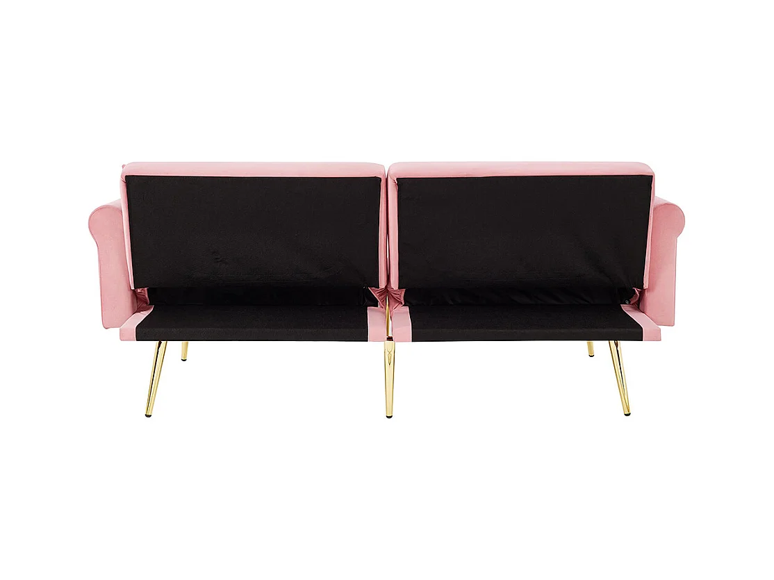 Canapé 2 places velours dossier réglable 3 positions pieds dorés fonction couchage peu encombrant petites pièces rose