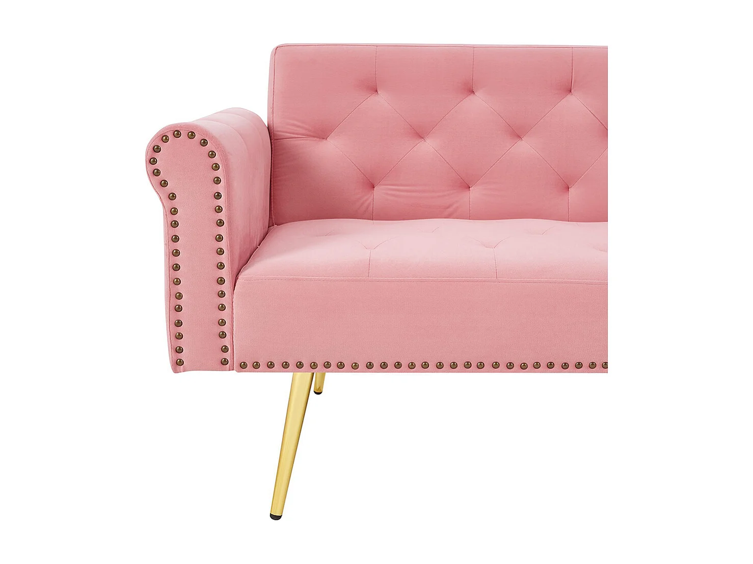 Canapé 2 places velours dossier réglable 3 positions pieds dorés fonction couchage peu encombrant petites pièces rose