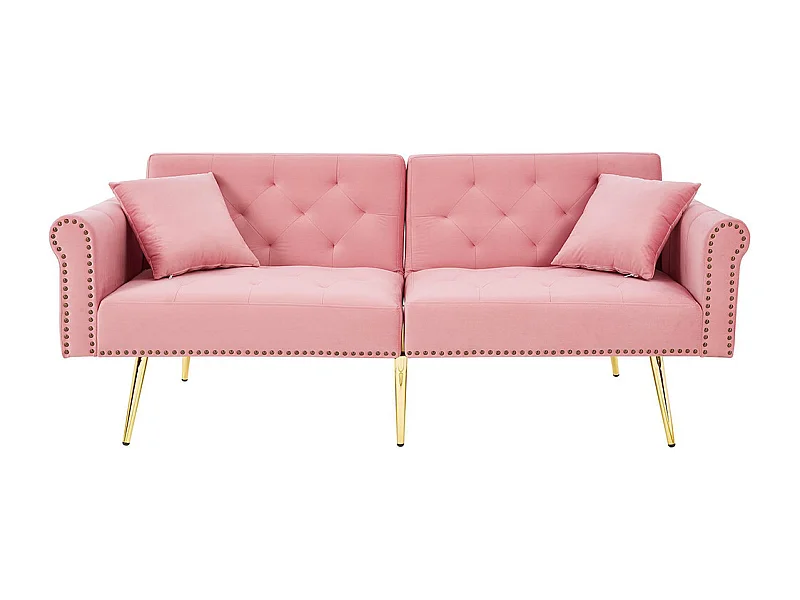 Canapé 2 places velours dossier réglable 3 positions pieds dorés fonction couchage peu encombrant petites pièces rose