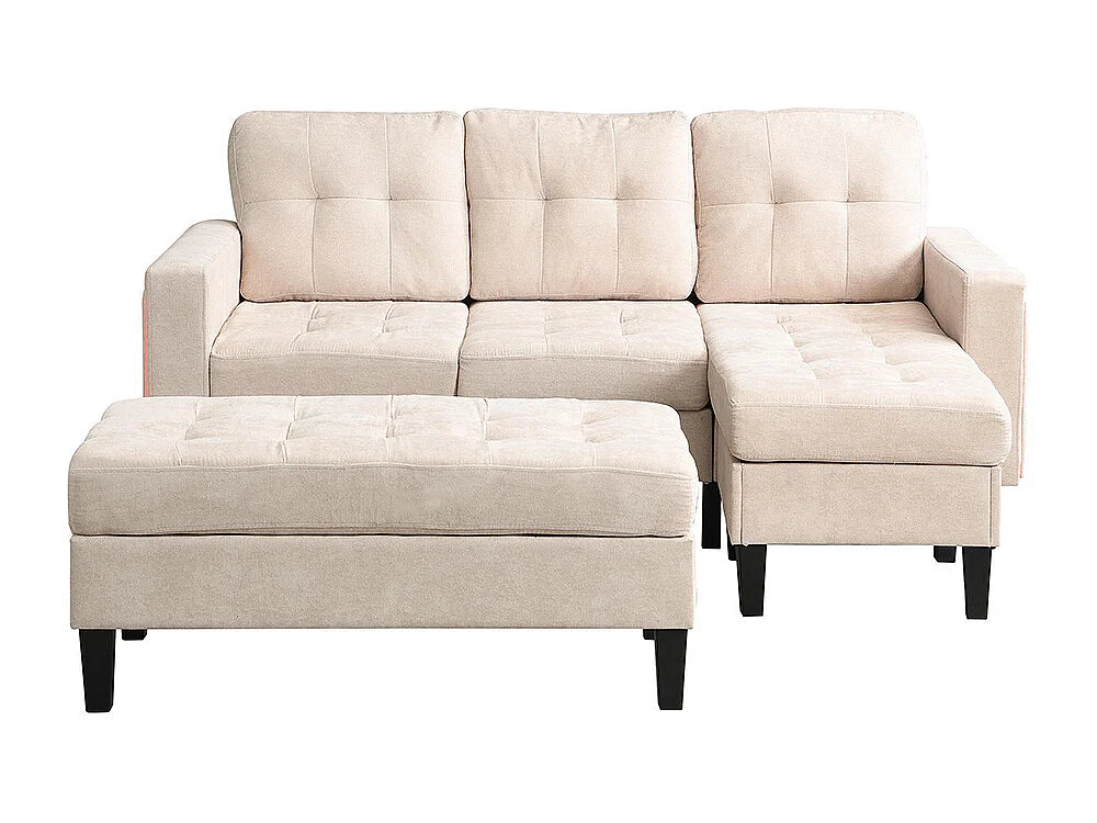 Canapé en L multifonctionnel repose-pieds amovible LED trois places combinaison canapé-lit modulaire beige