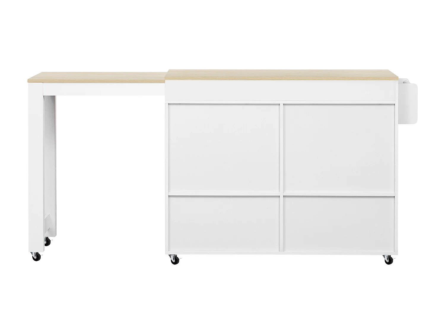 Weiße mobile Kücheninsel – Küchenwagen mit 4 Türen und 2 Schubladen – ausziehbare holzplatte und gewürzregal