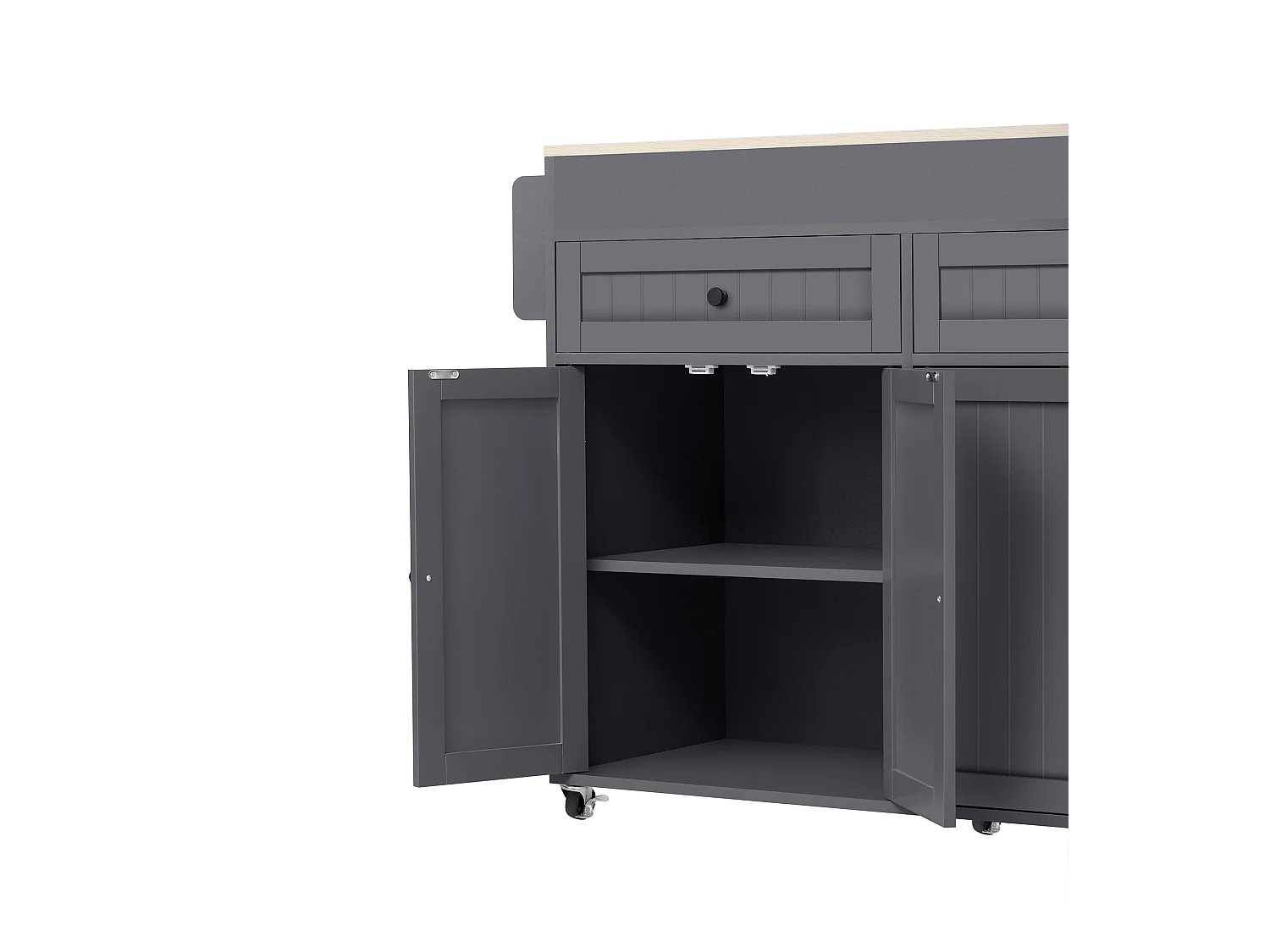 Ilha de cozinha móvel cinzenta - Carrinho de cozinha com 4 portas e 2 gavetas - tampo extensível e porta-tempero