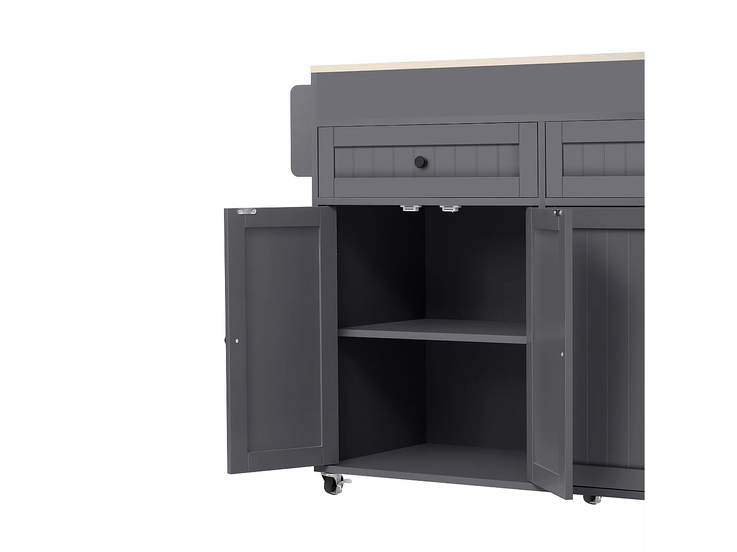 Îlot central de cuisine mobile gris - Desserte de cuisine avec 4 portes et 2 tiroirs - plateau extensible et étagère à épices