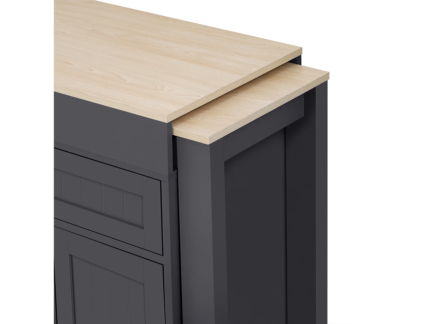 Îlot central de cuisine mobile gris - Desserte de cuisine avec 4 portes et 2 tiroirs - plateau extensible et étagère à épices