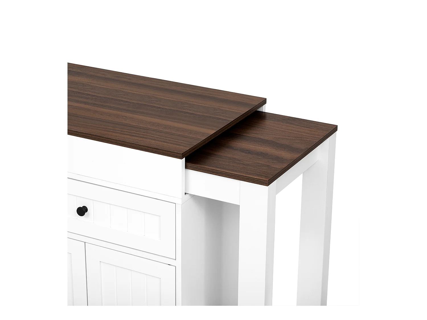 Îlot central de cuisine mobile blanc - Desserte de cuisine avec 4 portes et 2 tiroirs - plateau extensible et étagère à épices