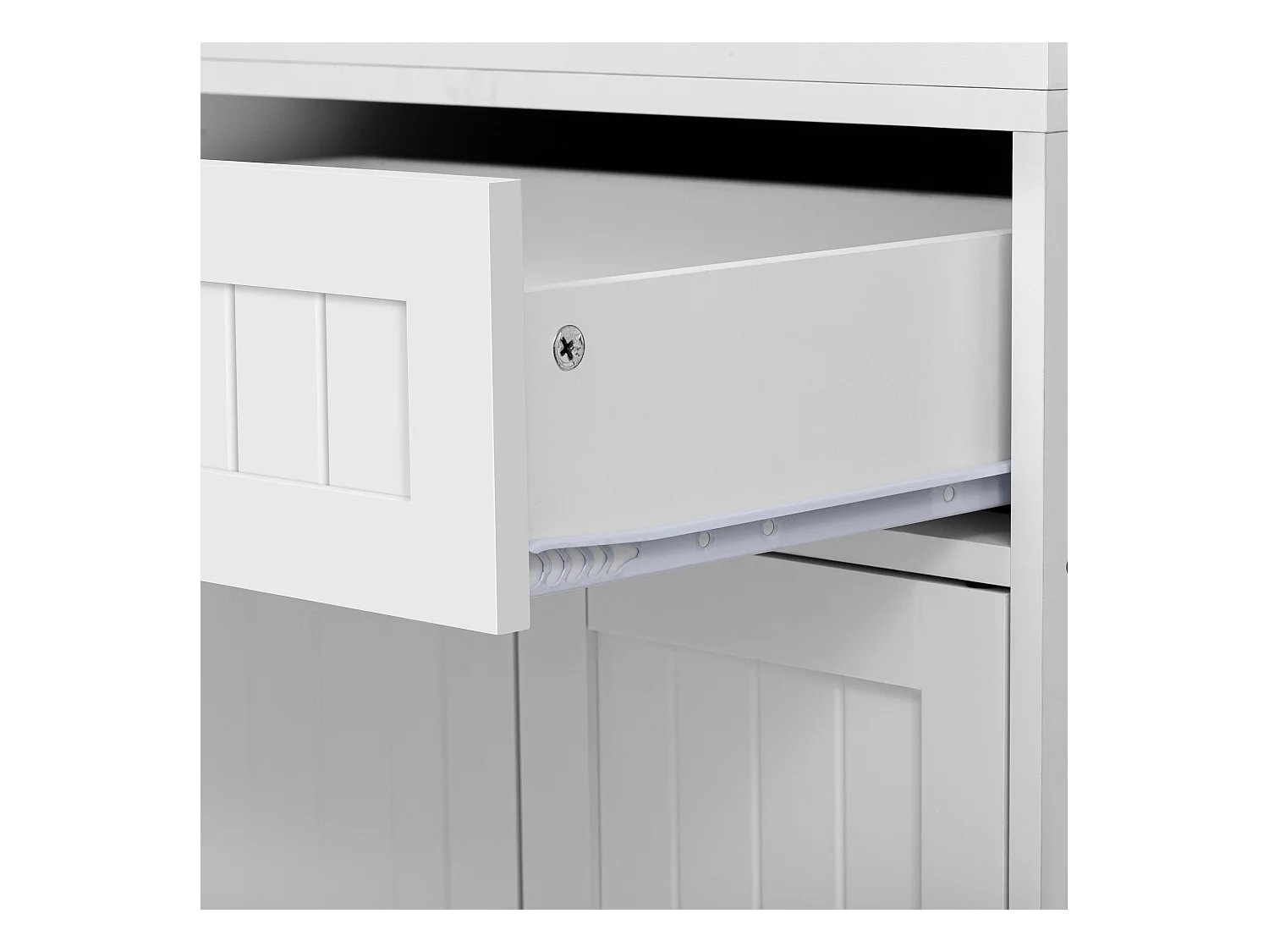 Îlot central de cuisine mobile blanc - Desserte de cuisine avec 4 portes et 2 tiroirs - plateau extensible et étagère à épices