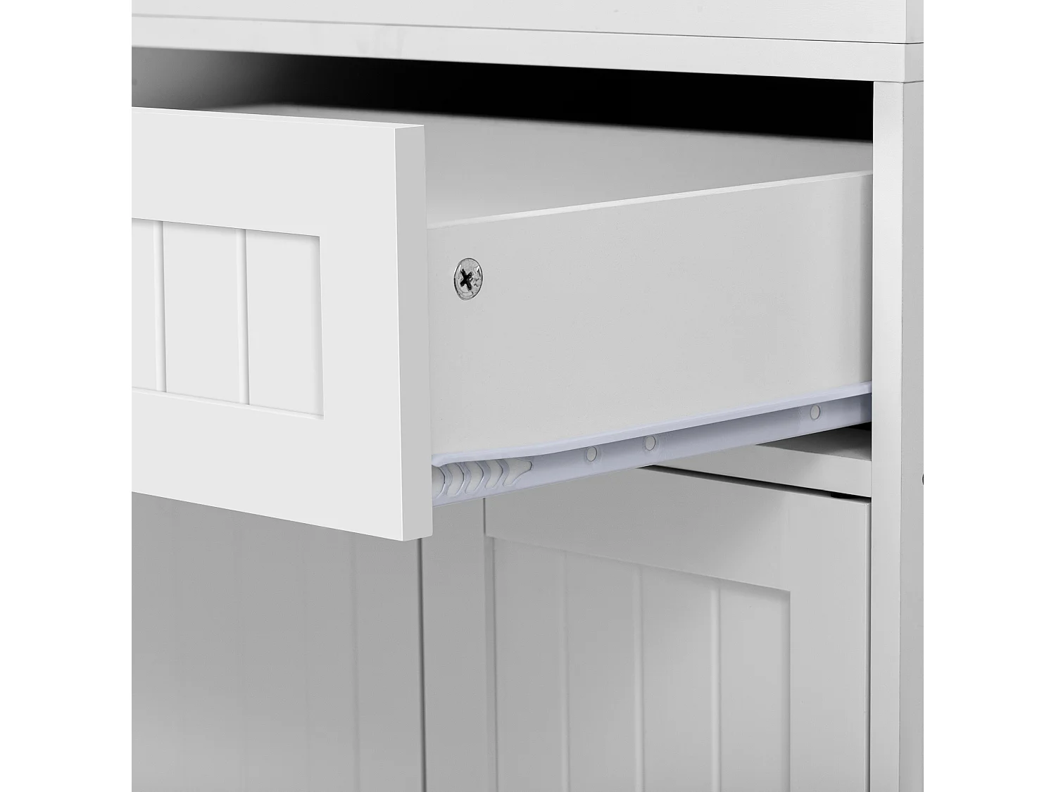 Ilha de cozinha móvel branca - Carrinho de cozinha com 4 portas e 2 gavetas - tampo extensível em madeira e suporte para temperos