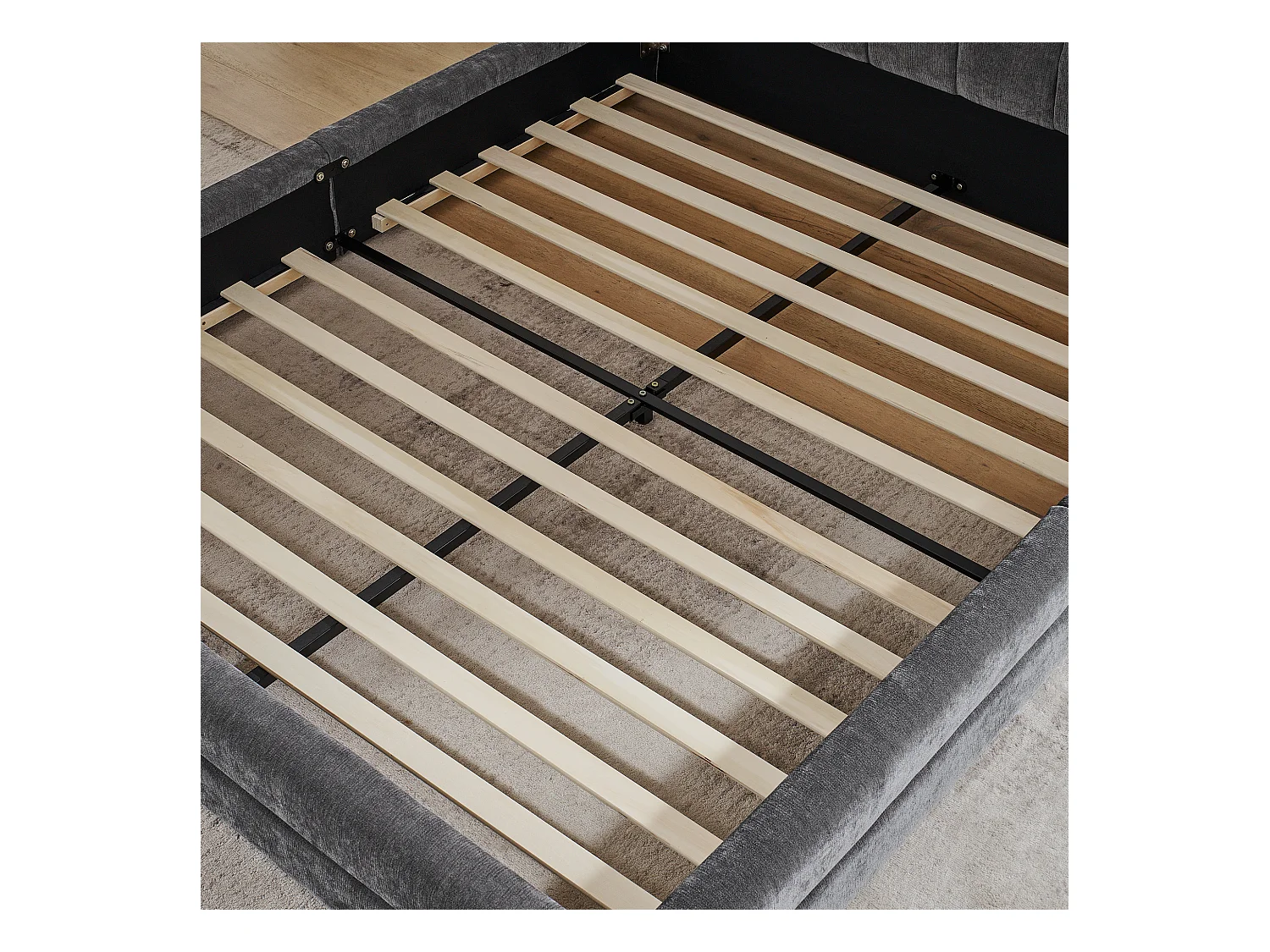 Cama de casal 160 x 200 cm - Cama de adulto com encosto macio - chenille cinzento - colchão não incluído