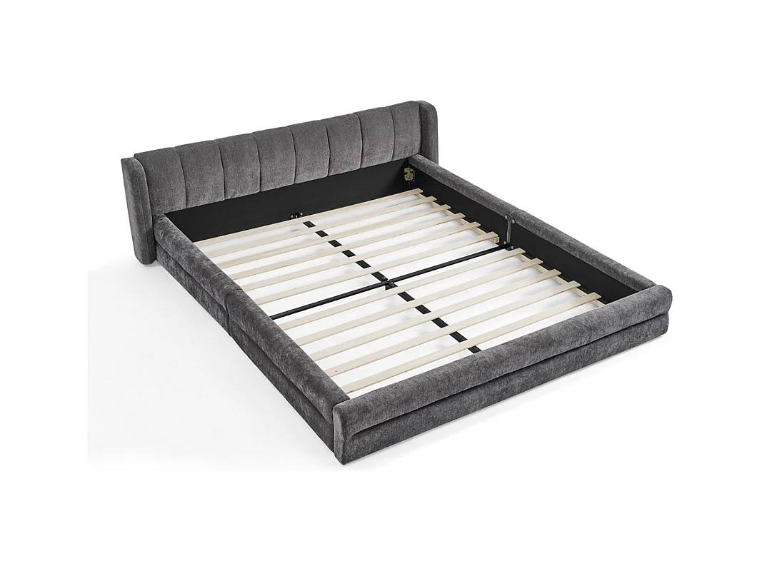Cama de casal 160 x 200 cm - Cama de adulto com encosto macio - chenille cinzento - colchão não incluído