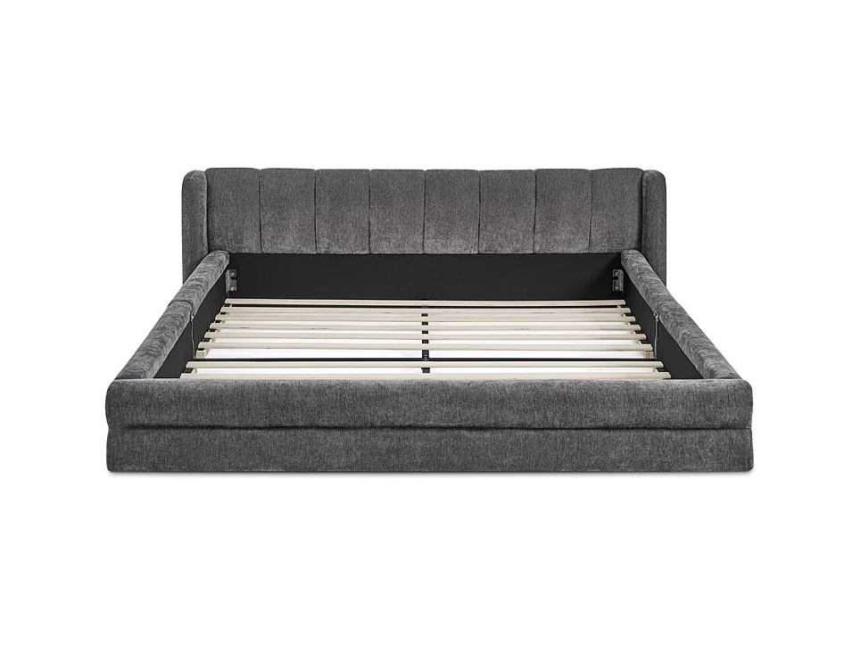 Cama de casal 160 x 200 cm - Cama de adulto com encosto macio - chenille cinzento - colchão não incluído