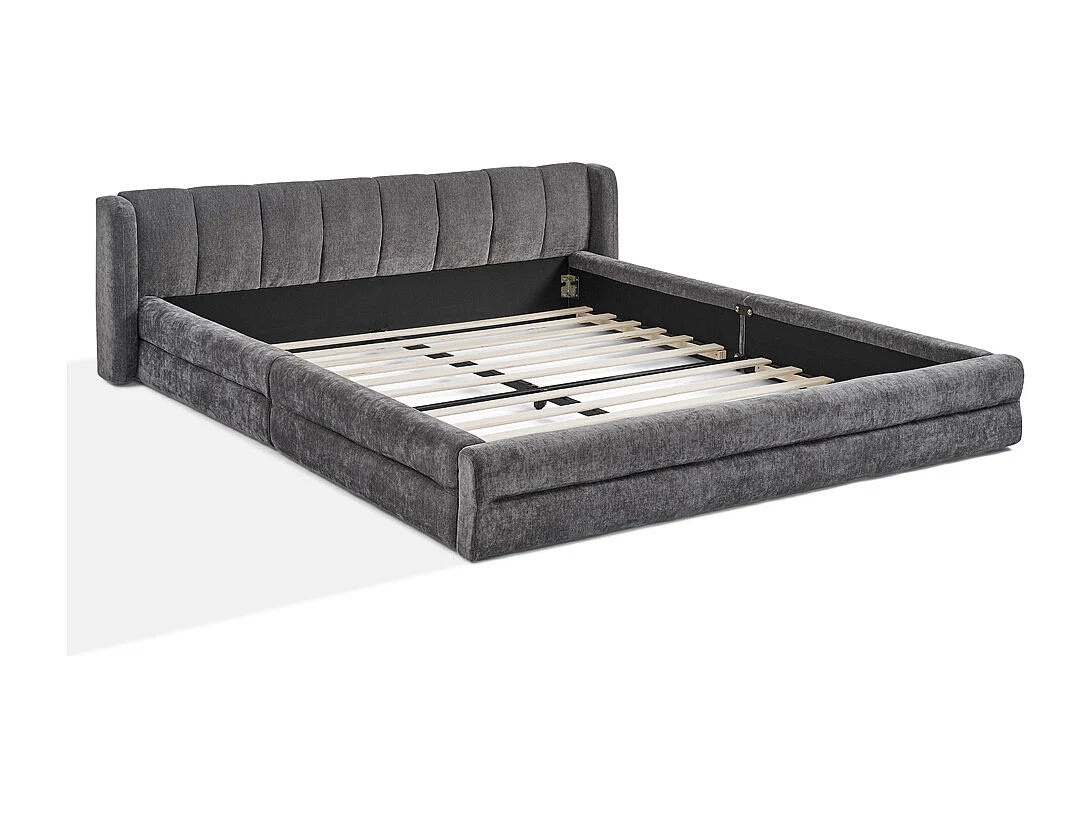 Lit double 160 x 200 cm - Lit adulte avec dossier moelleux - chenille gris - matelas non inclus