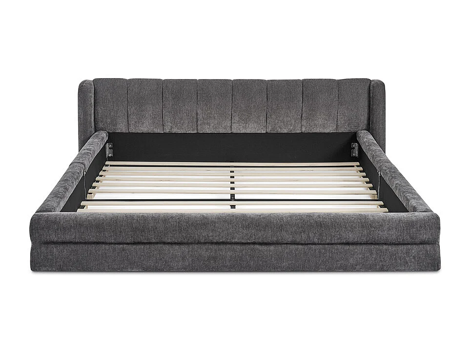 Lit double 160 x 200 cm - Lit adulte avec dossier moelleux - chenille gris - matelas non inclus