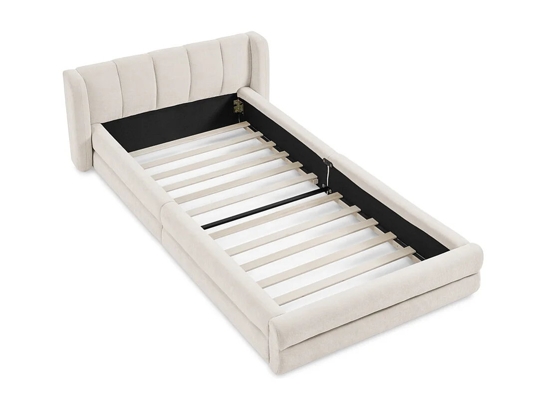 Lit simple 90 x 200 cm - Lit enfant avec dossier moelleux - tissu chenille beige - matelas non inclus