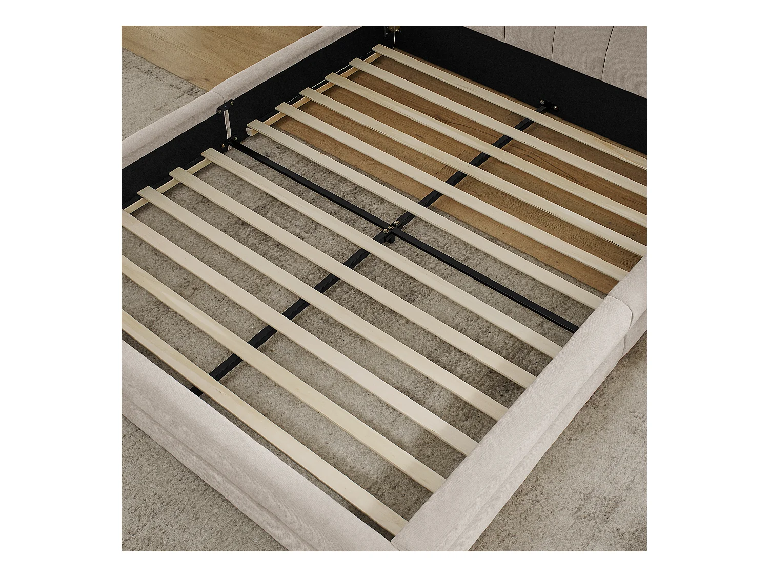 Lit double 140 x 200 cm - Lit adulte avec dossier moelleux - chenille beige - matelas non inclus