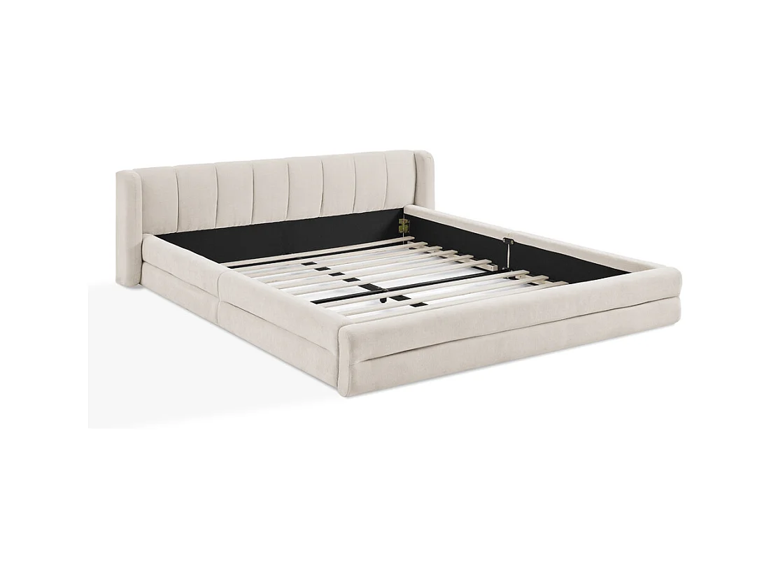 Cama de casal 140 x 200 cm - Cama de adulto com encosto macio - chenille bege - colchão não incluído