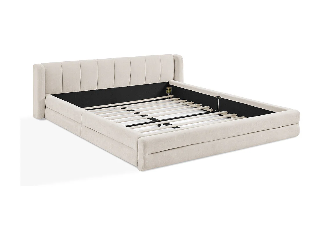 Lit double 140 x 200 cm - Lit adulte avec dossier moelleux - chenille beige - matelas non inclus
