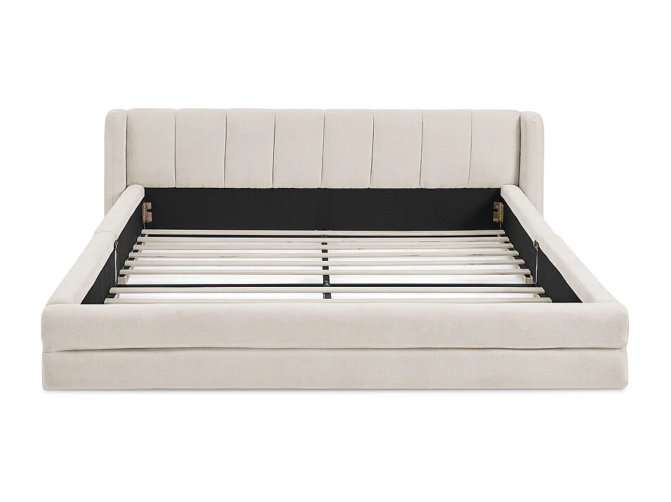 Lit double 140 x 200 cm - Lit adulte avec dossier moelleux - chenille beige - matelas non inclus