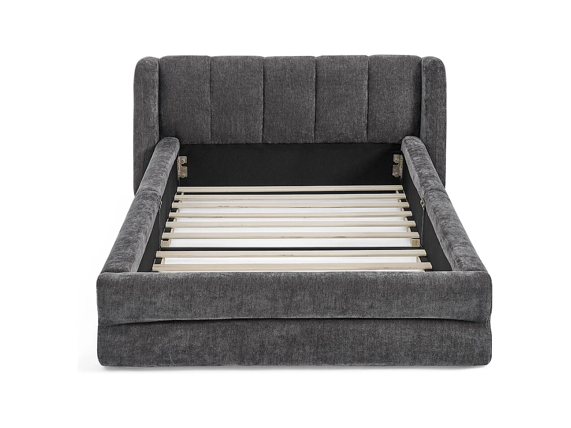 Lit simple 90 x 200 cm - Lit enfant avec dossier moelleux - tissu chenille gris - matelas non inclus