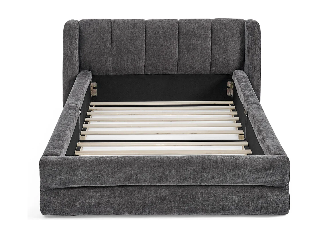 Lit simple 90 x 200 cm - Lit enfant avec dossier moelleux - tissu chenille gris - matelas non inclus