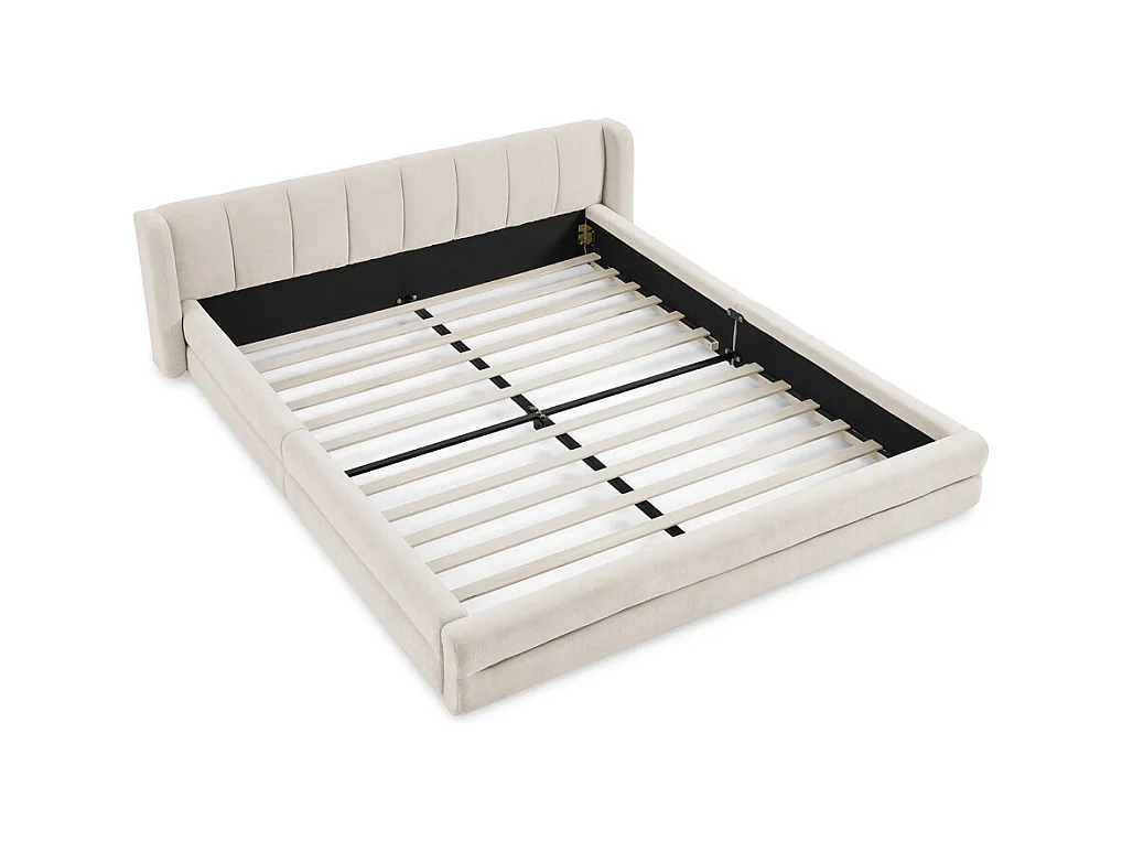 Lit double 160 x 200 cm - Lit adulte avec dossier moelleux - chenille beige - matelas non inclus