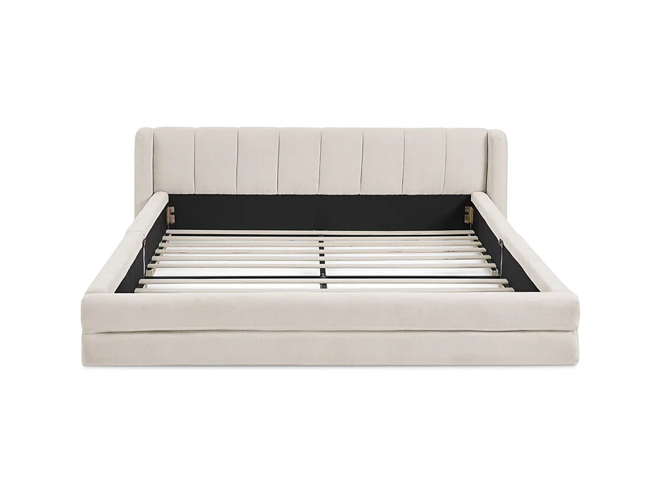 Lit double 160 x 200 cm - Lit adulte avec dossier moelleux - chenille beige - matelas non inclus