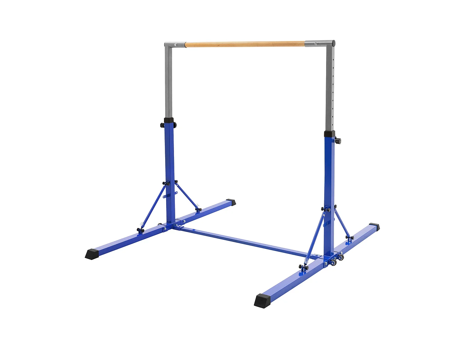 Barre de gymnastique pliable pour enfants bleu hauteur réglable 95.5-150 cm structure en acier/bois appareil d'entraînement à la maison support stable