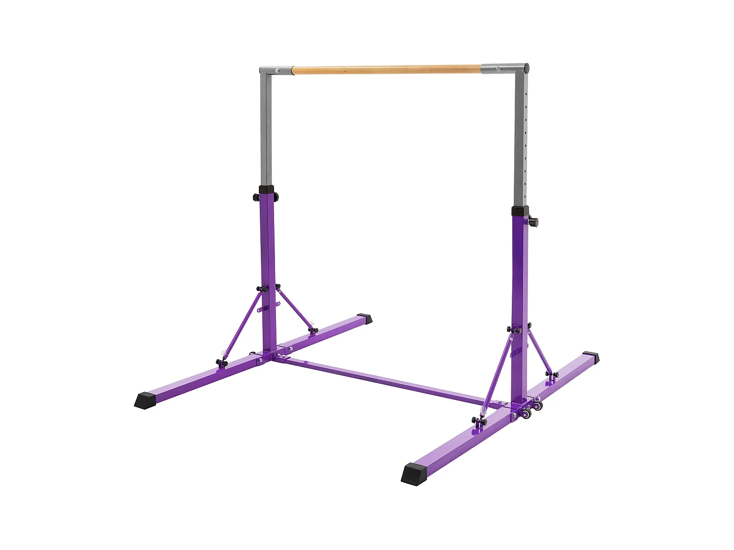 Hauki Barra de gimansia artística horizontal para niños, púrpura equipo de entrenamiento infantil plegable altura teléscopica 95,5-150cm madera/acero