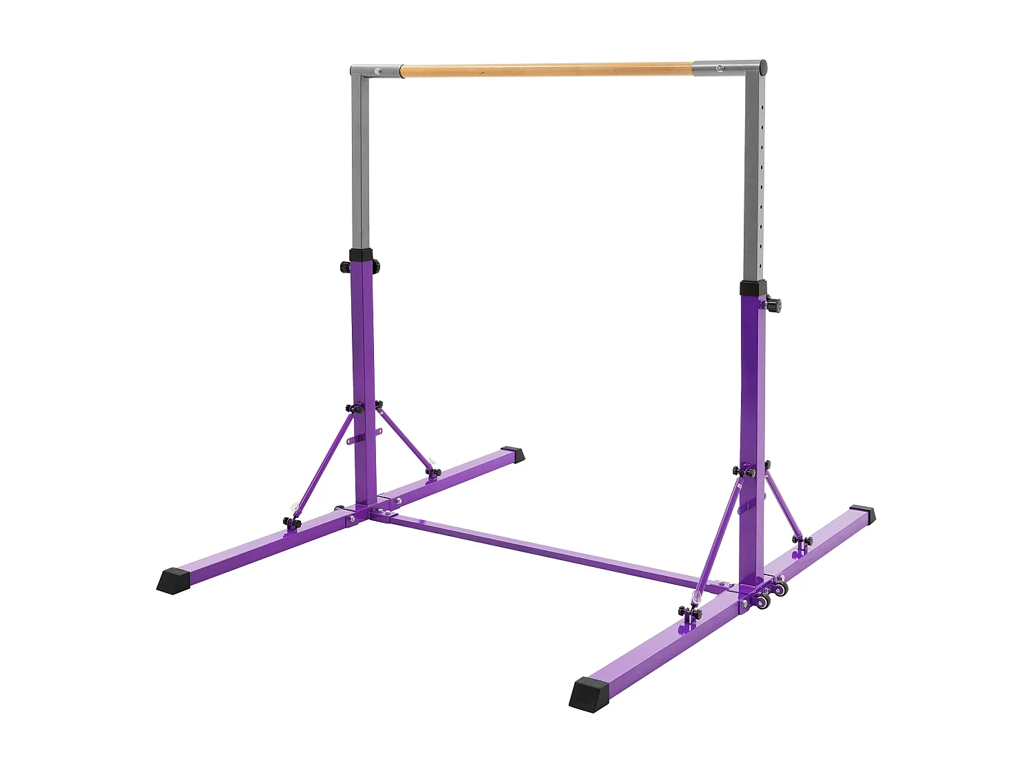 Barre de gymnastique pliable pour enfants lilas hauteur réglable 95.5-150cm structure en acier/bois appareil d'entraînement à la maison support stable