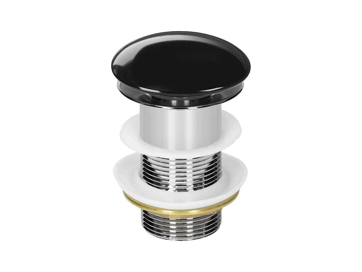 LuxeBath Piletta di scarico per lavabo senza troppopieno universale tappo click-clack per lavello in ceramica nero lucido e acciaio attacco 1 1/4''