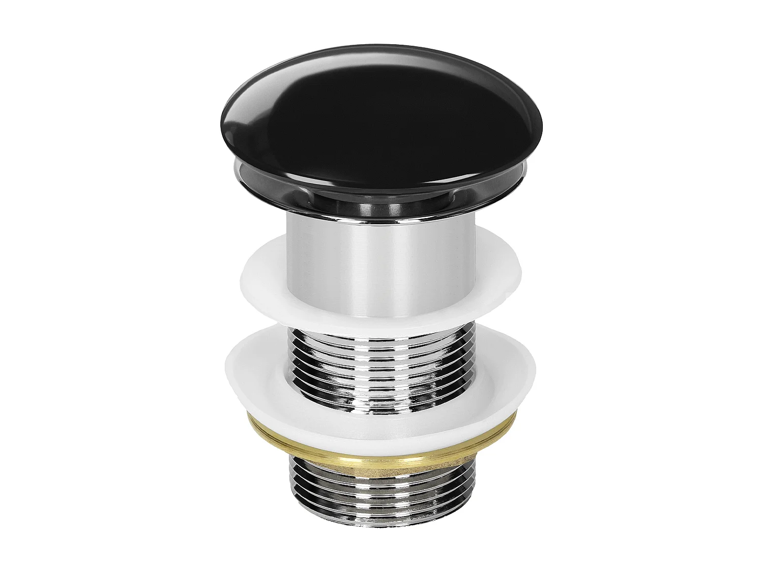 Bouchon de vidange H109mm noir brillant universel fonction pop-up pour lavabo sans trop-plein bonde garniture de vidage en céramique/acier inoxydable