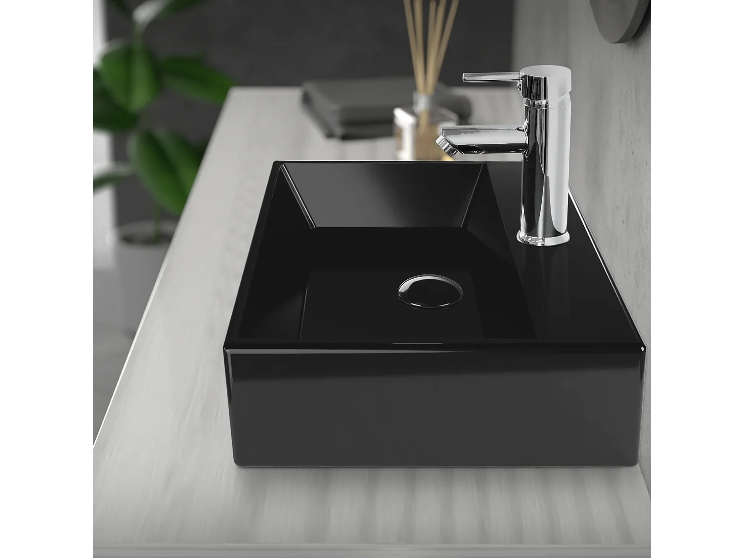 Bouchon de vidange H109mm noir brillant universel fonction pop-up pour lavabo sans trop-plein bonde garniture de vidage en céramique/acier inoxydable