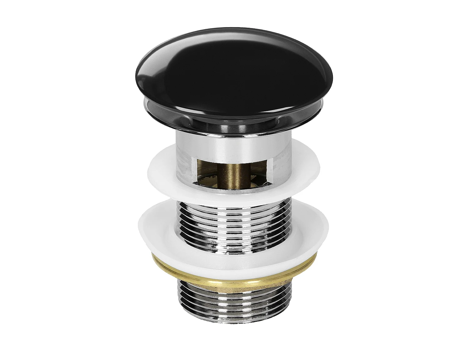 Bouchon de vidange H109mm noir brillant universel fonction pop-up pour lavabo avec trop-plein bonde garniture de vidage en céramique/acier inoxydable