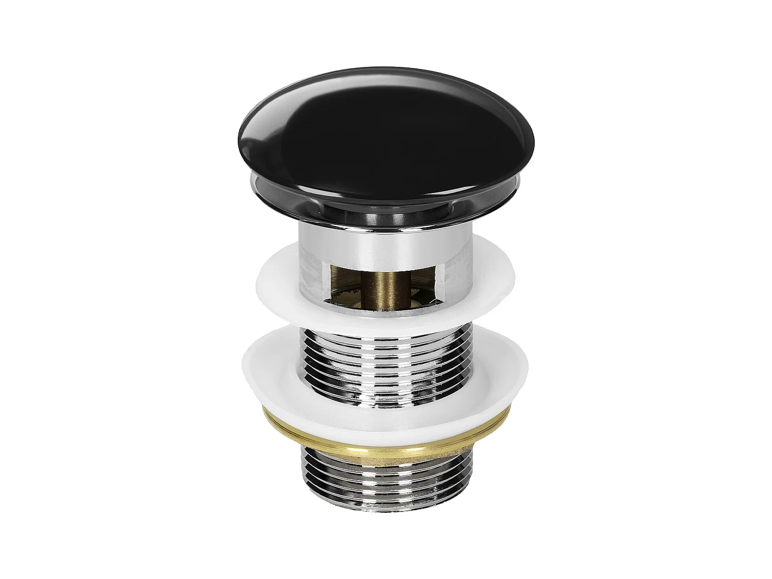 LuxeBath Piletta di scarico per lavabo con troppopieno universale tappo click-clack per lavello in ceramica nero lucido e acciaio attacco 1 1/4''