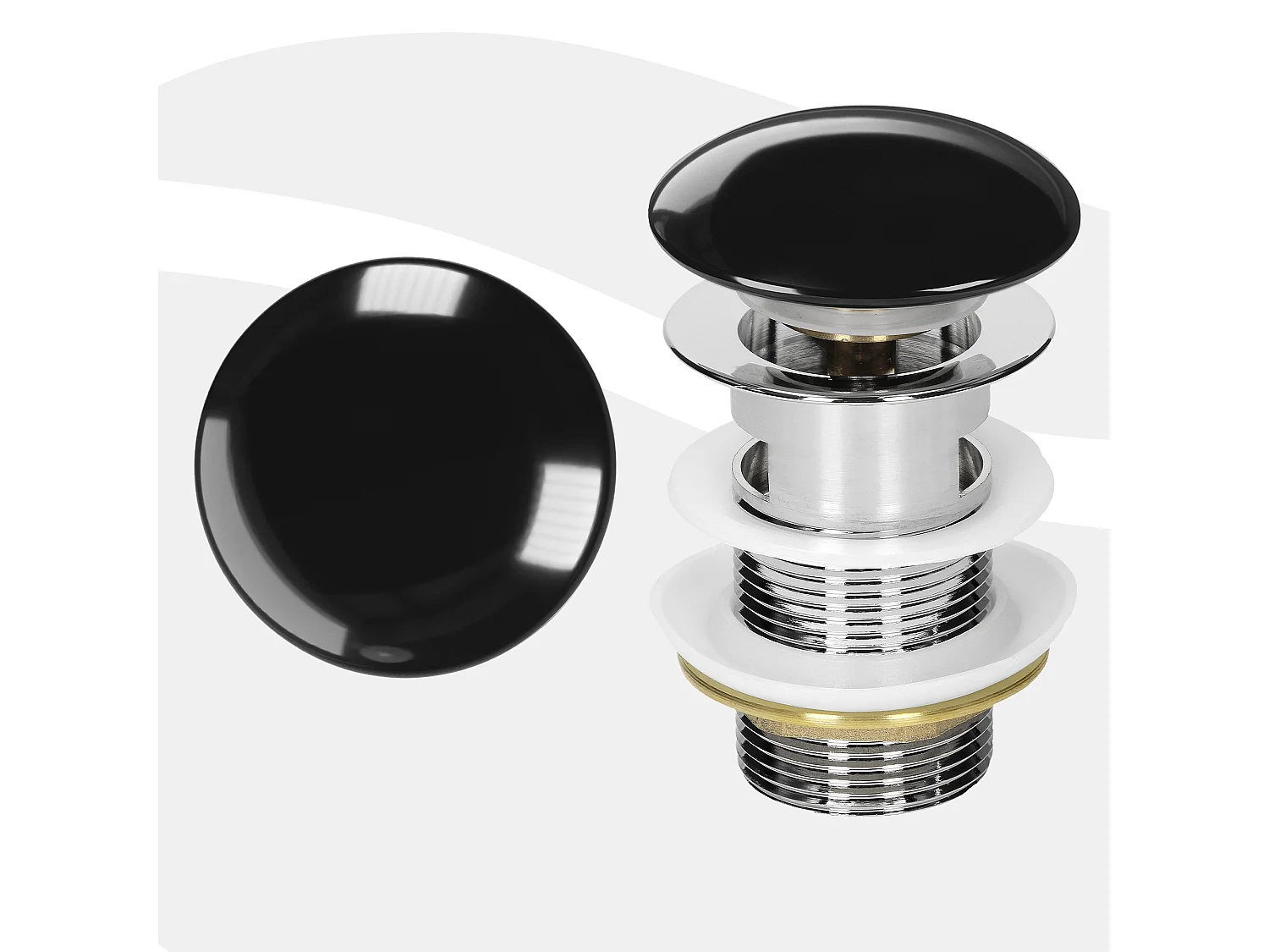 Bouchon de vidange H109mm noir brillant universel fonction pop-up pour lavabo avec trop-plein bonde garniture de vidage en céramique/acier inoxydable