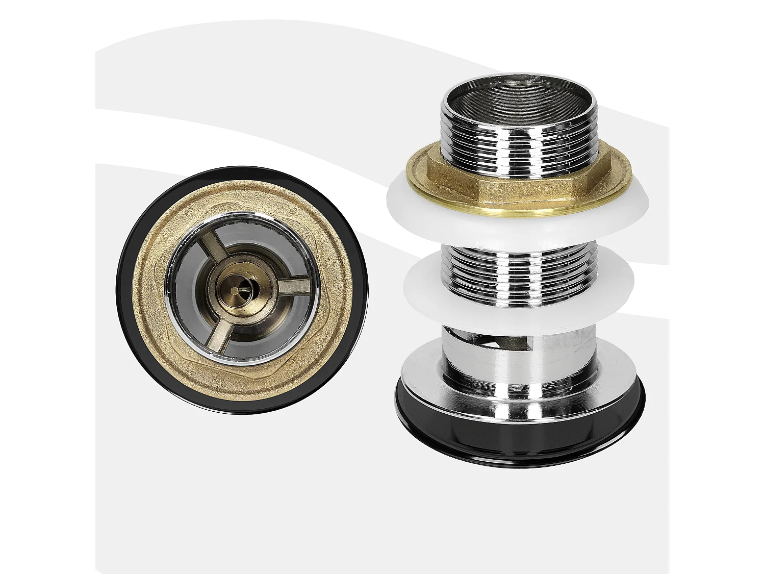 Bouchon de vidange H109mm noir brillant universel fonction pop-up pour lavabo avec trop-plein bonde garniture de vidage en céramique/acier inoxydable