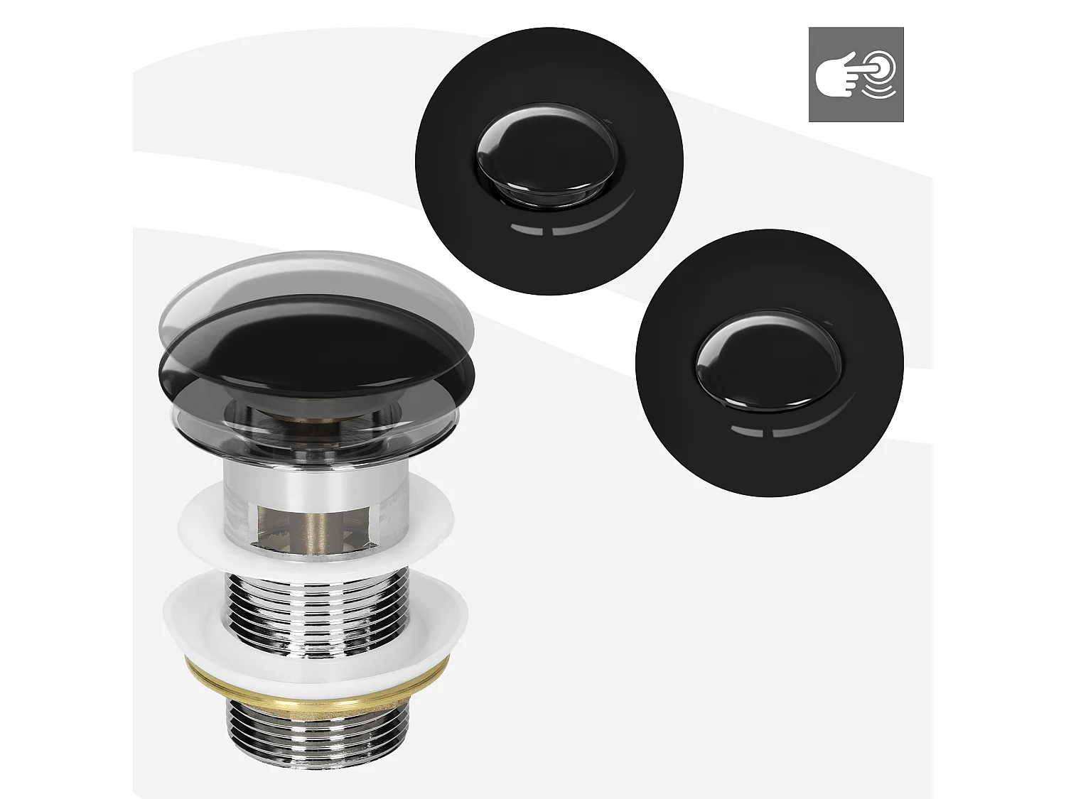 Bouchon de vidange H109mm noir brillant universel fonction pop-up pour lavabo avec trop-plein bonde garniture de vidage en céramique/acier inoxydable