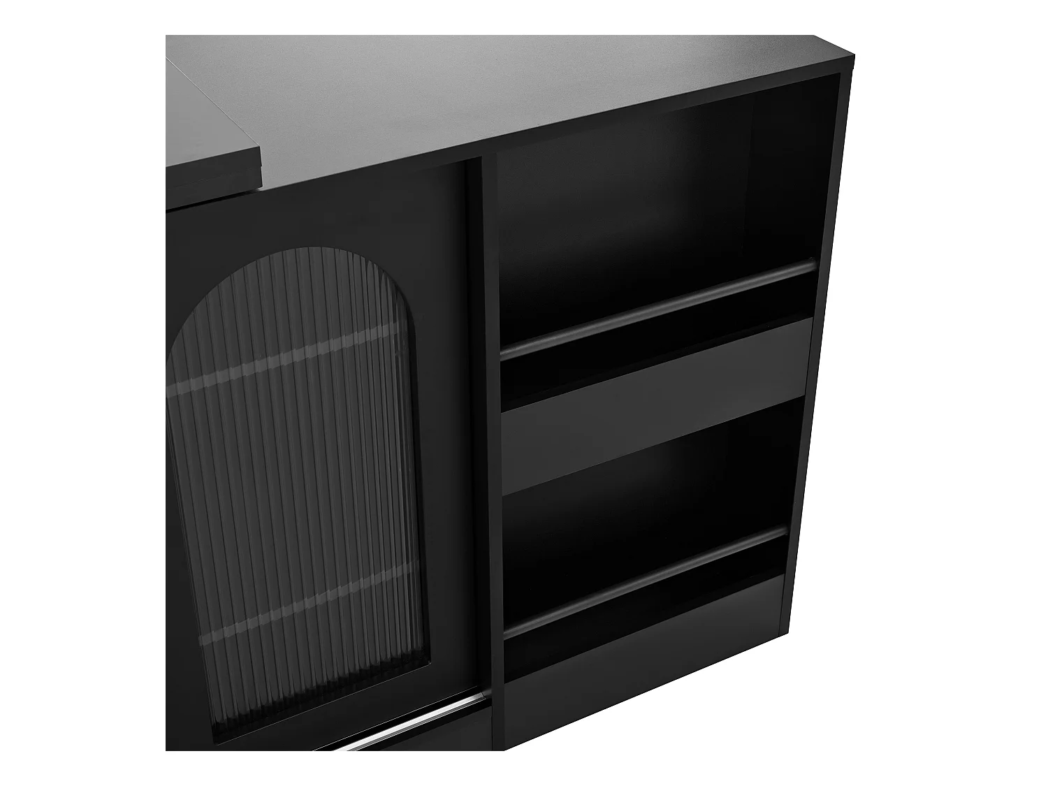 Armário de bar giratório preto - Mesa de bar com 2 portas de vidro e 2 compartimentos de arrumação abertos - tampo giratório