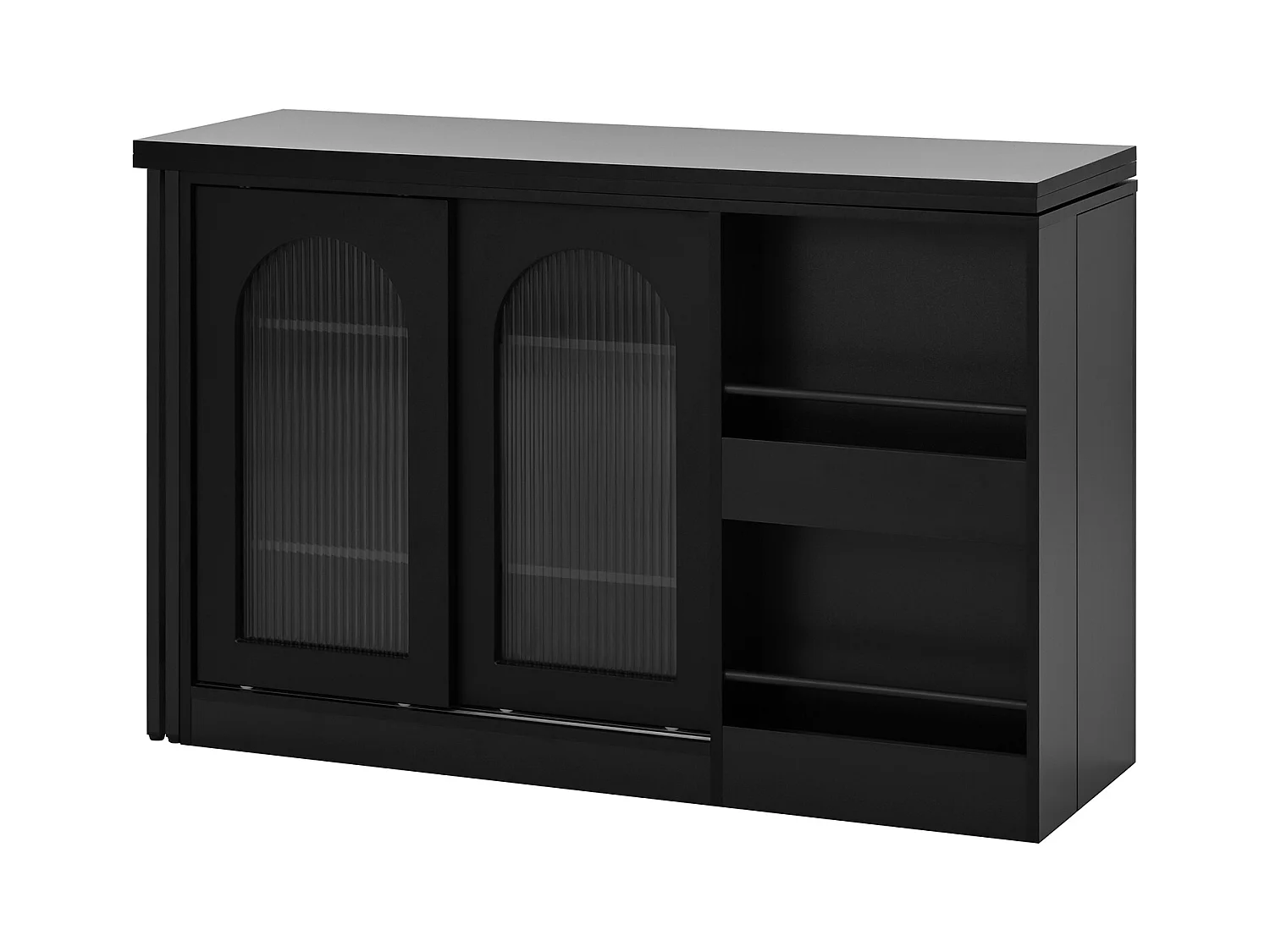 Armário de bar giratório preto - Mesa de bar com 2 portas de vidro e 2 compartimentos de arrumação abertos - tampo giratório