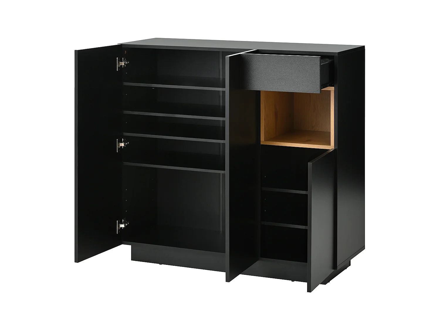 Czarna szafka na buty z oświetleniem LED - 3-drzwiowa, 1-szufladowa szafka na buty - regulowane półki