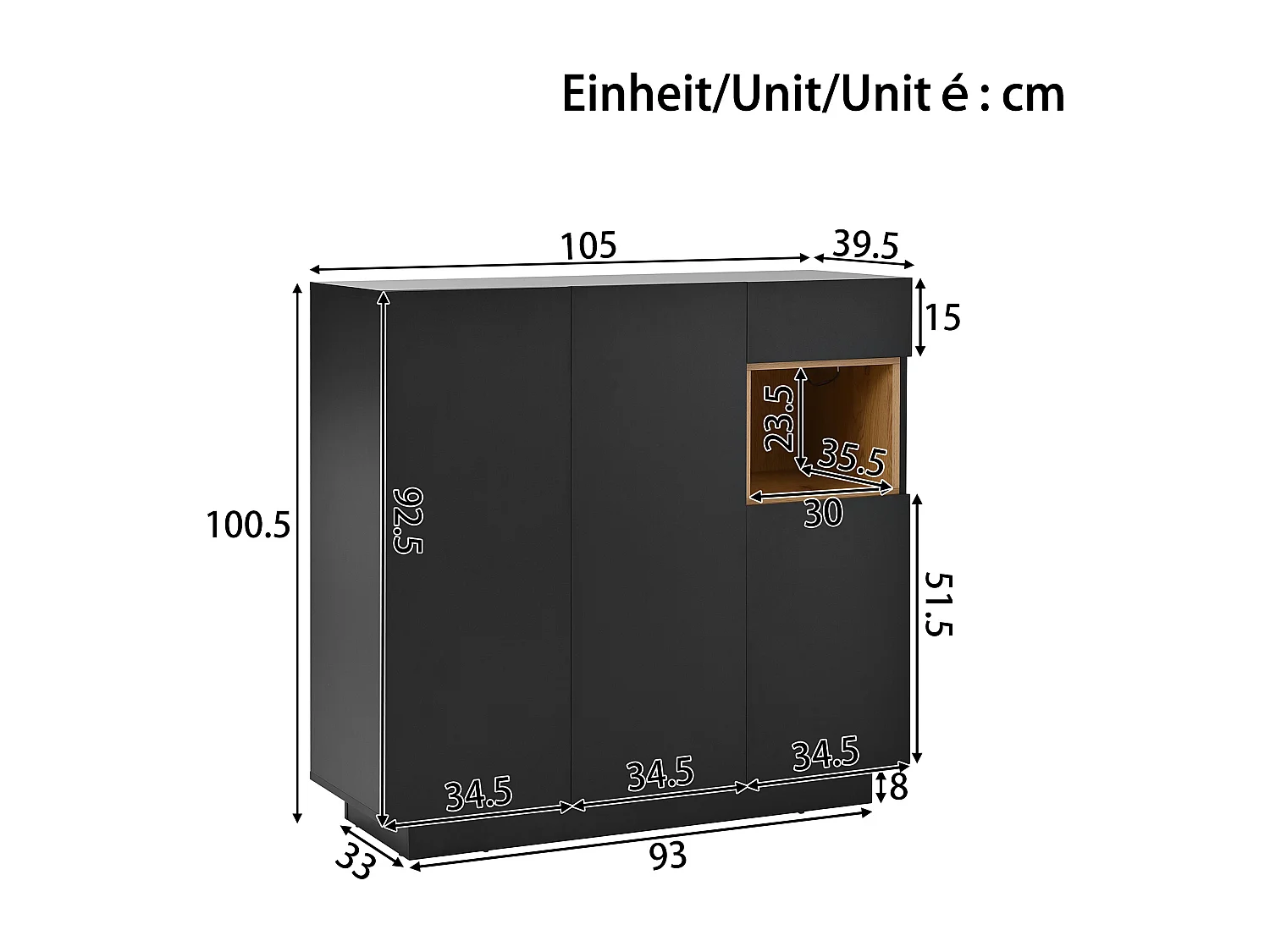 Meuble à chaussures noir avec éclairage LED - Meuble à chaussures 3 portes et 1 tiroir - etagères réglables
